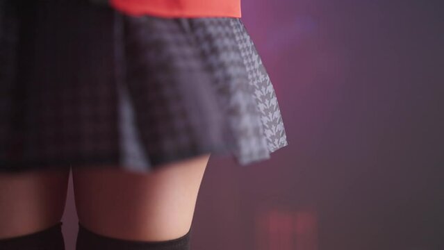 Anime girl school girl cosplay miniskirt blow up in slow mov 4K