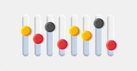 web illustration of sound equalizer, white bars with colored switch