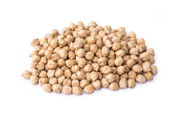A pile of raw chickpeas isolated over white background