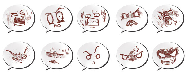 cartoon manga expression face in balloon - obrazy, fototapety, plakaty