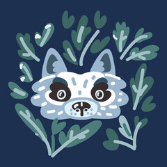 Cartoon vector illustration of wolf portrait over dark background