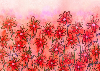 graffiti grunge floral illustration, hand painted messy watercolor flowers