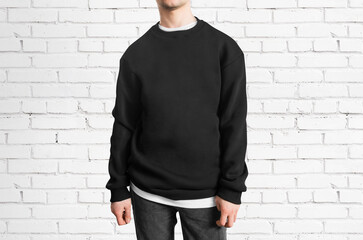 Sweatshirt black  background clothing clean design male cotton free space mockup template uniform. - 514471122