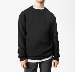 Sweatshirt black  background clothing clean design male cotton free space mockup template uniform. - 514471123