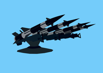 illustration of modern artillery on blue background, stand with ukraine concept.