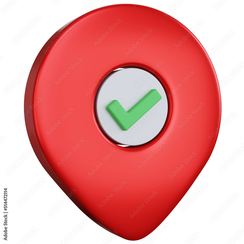 Fototapete 3d rendering pointer pin location navigation with check mark isolated