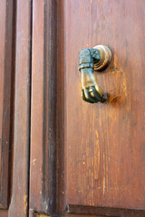 Obraz premium Exagonal Clapper on Green Painted Wood Door