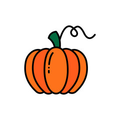 Pumpkin with leaf filled color icon. linear style sign for mobile concept and web design. Pumpkin vegetable filled color vector icon. Harvest symbol, logo illustration. Vector graphics