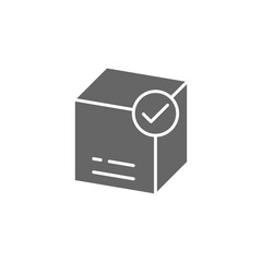 Delivered parcel box glyph icon. linear style sign for mobile concept and web design. Cargo box with check mark glyph vector icon. Symbol, logo illustration. Vector graphics