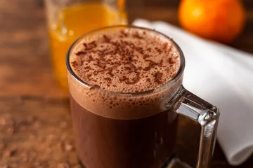 Fotobehang Hot chocolate with tangerine © Fabio