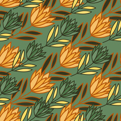 Beautiful flower seamless pattern. Simple outline floral wallpaper.