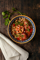 White beans with smoked sausage, shrimp and cilantro