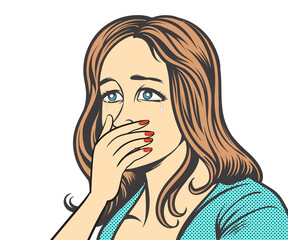 Disappointed and sad woman, crying. hand drawn style vector design illustration on white background