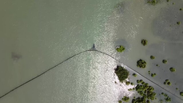 Aerial View of Fishing Net Placed on Tidal Flow of Water in Cox's Bazar, Bangladesh