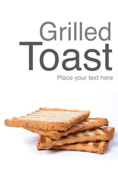 Grilled toasts. Isolated image on a white background. Sample text. Copy space.