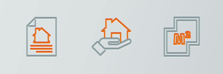 Set line House plan, contract and Realtor icon. Vector