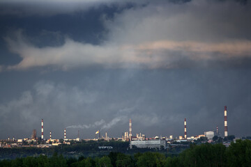 Fototapeta na wymiar petrochemical factory chimneys
