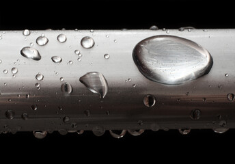 water drops on misted metal tube