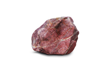 specimen of raw red jasper stone with quartz vein isolated on white background. - obrazy, fototapety, plakaty