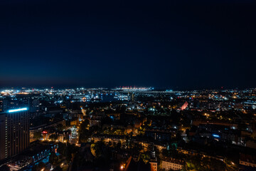 Naklejka na ściany i meble Panorama of the night of Gdansk from a height
