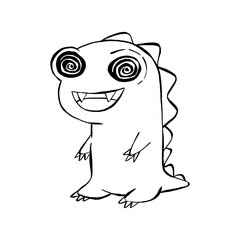 Cute Cartoon Dinosaur Outline Coloring. Big animal fantasy ancient beast. Vector illustration for kid.