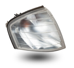 The details of the front turn signal of the car. Turn lamp of the car. Light turn signal before turn vehicle. The concept of traffic safety of cars