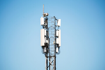 5g signal tele communication tower. Broadband, connection and internet concept.