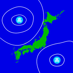 夏の天気図。高気圧に囲まれ快晴の日本列島。
 - obrazy, fototapety, plakaty