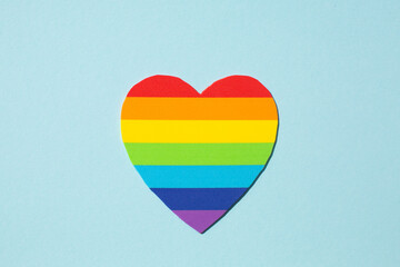 Love Valentines heart in rainbow pride on the blue background