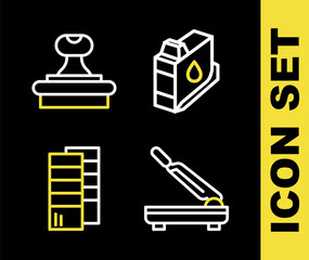 Set line Printer ink cartridge, Paper cutter, Pantone and Stamp icon. Vector