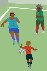 Fototapeta na wymiar Meisterschaft Fußball Illustration mit Frauen drei Generationen