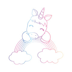 Cute Cartoon Unicorn isolated on white background.