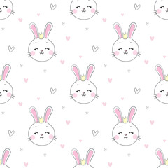 Seamless pattern with cartoon bunnies for kids. Abstract art print. Hand drawn background with cute animals.