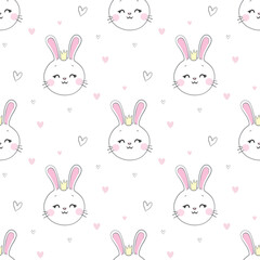 Seamless pattern with cartoon bunnies for kids. Abstract art print. Hand drawn background with cute animals.