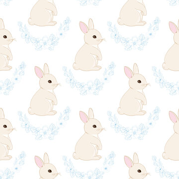 Seamless hare pattern. Cute little Bunny.