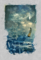 A digital painting about naval battle