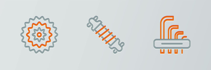 Set line Tool allen keys, Bicycle cassette and suspension icon. Vector