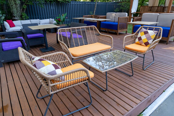 Sitting area with glass table and chairs