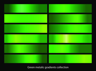 Green metallic gradient template set. Vector blue metal gradient collection. Vector illustration.