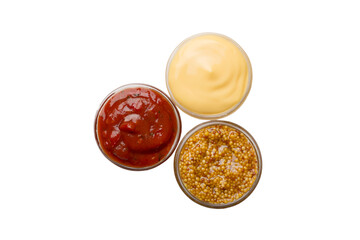 set of bowl with sauce isolated on white backgroundm top view