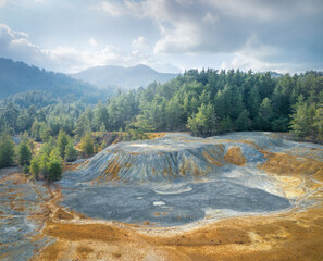 Ore stockpiles at abandoned Mala pyrite mine in Paphos forest, Cyprus