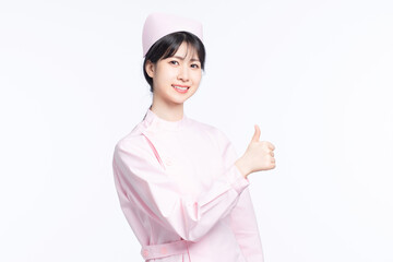 Asian female nurse on white background