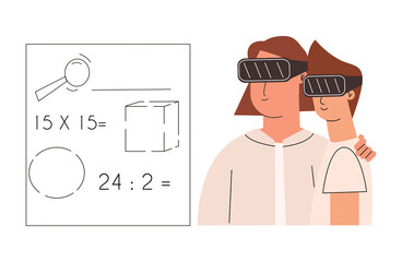 The concept of learning in glasses with augmented reality. Vector illustration in a flat style.