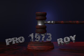 The concept of violation of women's rights. The judge's gavel hits the inscription - Roe vs Wade....