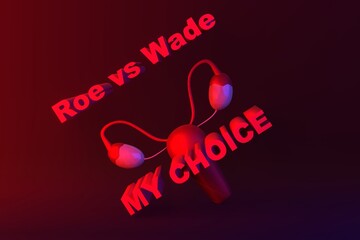 Violation of women's rights to abortion. Inscription Roe vs. Wade, my choice and symbol of the...