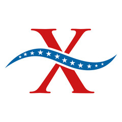 Letter X America Logo USA Flag. Patriotic American Business Logo Design On Letter X Template