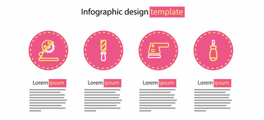 Set line Electric sander, Screwdriver, Rasp metal file and Table saw for woodwork icon. Vector