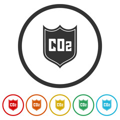 CO2 emissions icons in color circle buttons