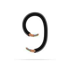 9 number electric cable design. Vector realistic font for logo, app logo, creative template etc.