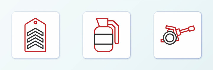 Set line Howitzer, Chevron and Hand grenade icon. Vector